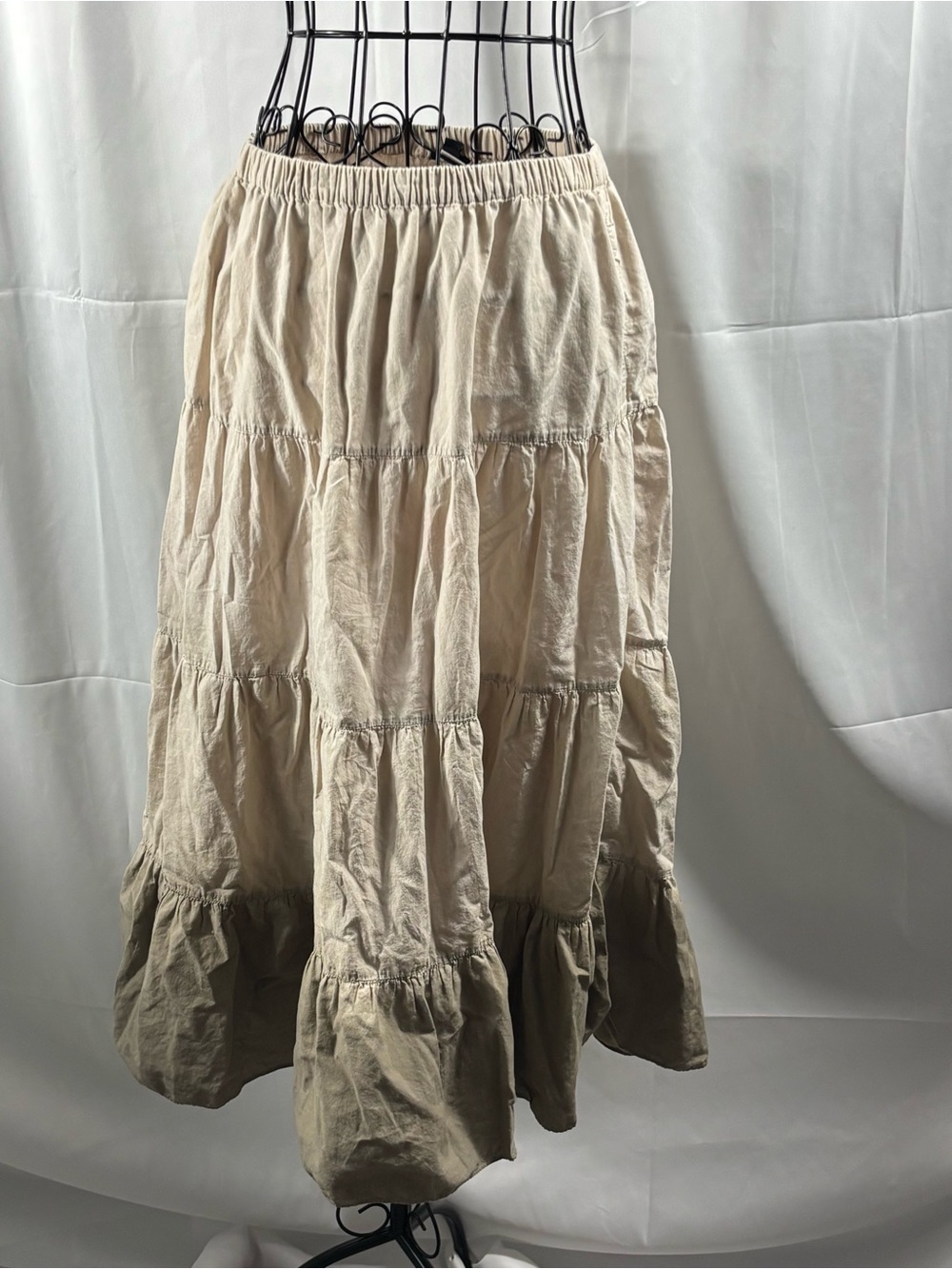 Massimo Two-Tone Tiered Maxi Skirt in Cream and Brown